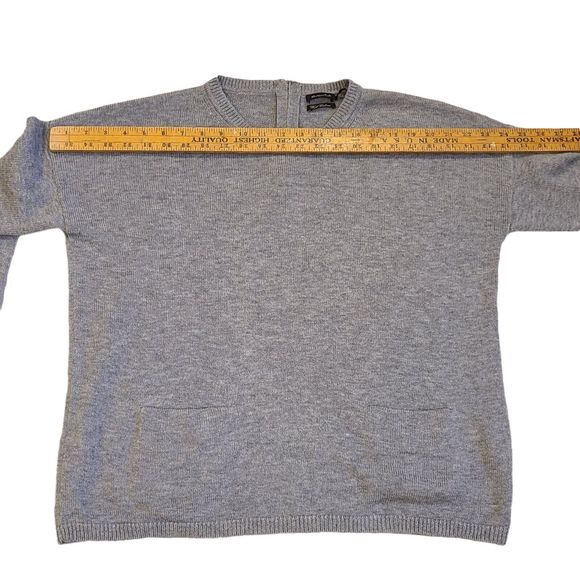 Massimo Dutti Wool Cashmere Gray Sweater Boxy Pockets Crew Tabs Back Zip Medium - Picture 4 of 8
